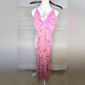 NEW FREE PEOPLE flowy, long,  floral, pink, tie back dress. Size S. Never worn.